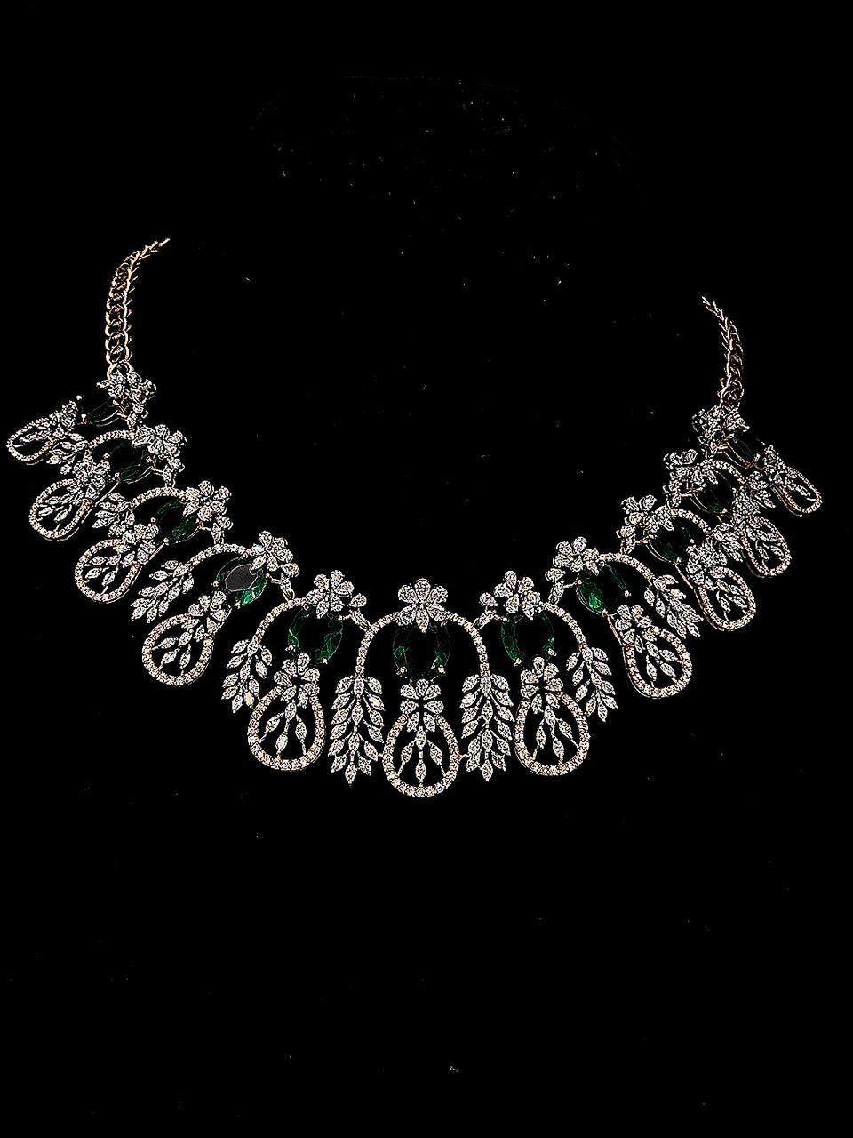 Brinda Gold and Diamonds - Diamond Necklace with Emerald Drops